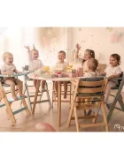 Nukido Scaun de masa 3in1 multifunctional pentru copii Timo Grey design pliabil compact cu structura din lemnrecomandat de la 6 luni pana la 12 ani pernuta inclusa tava detasabila inaltime reglabila