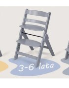 Nukido Scaun de masa 3in1 multifunctional pentru copii Timo Grey design pliabil compact cu structura din lemnrecomandat de la 6 luni pana la 12 ani pernuta inclusa tava detasabila inaltime reglabila