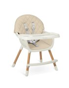 Nukido Scaun de masa multifunctional 3in1 pentru copii cu masuta reglabila si detasabilahusa din PU usor de curatatsuport picioaretransformabil in scaunel clasic Lilo Beige