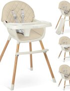 Nukido Scaun de masa multifunctional 3in1 pentru copii cu masuta reglabila si detasabilahusa din PU usor de curatatsuport picioaretransformabil in scaunel clasic Lilo Beige