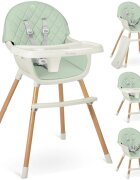 Nukido Scaun de masa multifunctional 3in1 pentru copii cu masuta reglabila si detasabilahusa din PU usor de curatatsuport picioaretransformabil in scaunel clasic Lilo Green