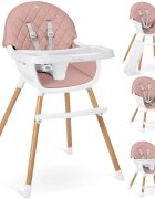 Nukido Scaun de masa multifunctional 3in1 pentru copii cu masuta reglabila si detasabilahusa din PU usor de curatatsuport picioaretransformabil in scaunel clasic Lilo Pink