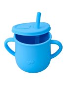 Oaki Cana din silicon cu manere si pai pentru copii 200 ml albastru