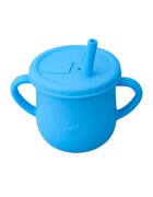 Oaki Cana din silicon cu manere si pai pentru copii 200 ml albastru