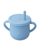 Oaki Cana din silicon cu manere si pai pentru copii 200 ml bleu