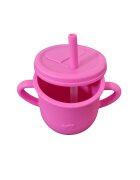 Oaki Cana din silicon cu manere si pai pentru copii 200 ml fucsia