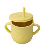 Oaki Cana din silicon cu manere si pai pentru copii 200 ml galben pal