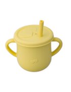 Oaki Cana din silicon cu manere si pai pentru copii 200 ml galben pal