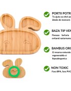 Oaki Farfurie iepuras din bambus organic cu baza tip ventuza roz