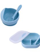 Oaki Set castron farfurie cu ventuza lingurita si capac bleu