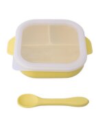 Oaki Set castron farfurie cu ventuza lingurita si capac galben pal