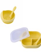Oaki Set castron farfurie cu ventuza lingurita si capac galben pal