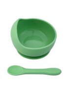 Oaki Set castron farfurie cu ventuza lingurita si capac verde pal