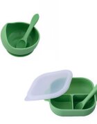 Oaki Set castron farfurie cu ventuza lingurita si capac verde pal
