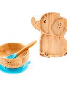 Oaki Set castron si farfurie cu lingurita pentru diversificare din bambus Elefant Albastru