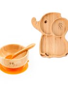 Oaki Set castron si farfurie cu lingurita pentru diversificare din bambus Elefant Portocaliu
