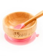 Oaki Set castron si farfurie cu lingurita pentru diversificare din bambus Elefant Roz