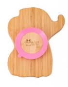 Oaki Set castron si farfurie cu lingurita pentru diversificare din bambus Elefant Roz