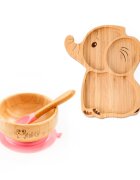 Oaki Set castron si farfurie cu lingurita pentru diversificare din bambus Elefant Roz
