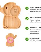 Oaki Set castron si farfurie cu lingurita pentru diversificare din bambus Elefant Verde