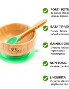 Oaki Set castron si farfurie cu lingurita pentru diversificare din bambus Elefant Verde