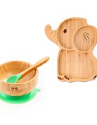 Oaki Set castron si farfurie cu lingurita pentru diversificare din bambus Elefant Verde