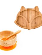 Oaki Set castron si farfurie vulpita din bambus pentru copii portocaliu