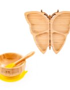 Oaki Set diversificare castron si farfurie fluturas din bambus cu lingurita galben