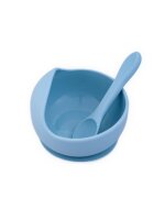 Oaki Set diversificare pentru copii castron cu ventuza si lingurita din silicon bleu