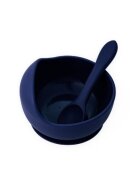 Oaki Set diversificare pentru copii castron cu ventuza si lingurita din silicon bleumarin
