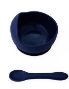 Oaki Set diversificare pentru copii castron cu ventuza si lingurita din silicon bleumarin