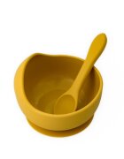 Oaki Set diversificare pentru copii castron cu ventuza si lingurita din silicon galben