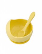 Oaki Set diversificare pentru copii castron cu ventuza si lingurita din silicon galben pal