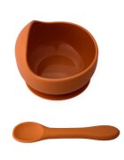Oaki Set diversificare pentru copii castron cu ventuza si lingurita din silicon portocaliu