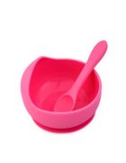 Oaki Set diversificare pentru copii castron cu ventuza si lingurita din silicon roz