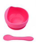 Oaki Set diversificare pentru copii castron cu ventuza si lingurita din silicon roz