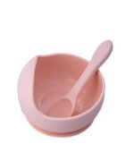 Oaki Set diversificare pentru copii castron cu ventuza si lingurita din silicon roz pal