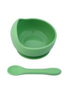 Oaki Set diversificare pentru copii castron cu ventuza si lingurita din silicon verde pal