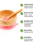 Oaki Set diversificare pentru copii Castron farfurie elefant din bambus cu lingurita cana cu pai si baveta Roz