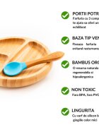 Oaki Set diversificare pentru copii castron farfurie si doua lingurite din bambus albastru