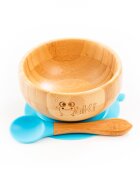 Oaki Set diversificare pentru copii castron farfurie si doua lingurite din bambus albastru