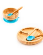 Oaki Set diversificare pentru copii castron farfurie si doua lingurite din bambus albastru