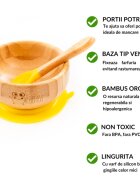 Oaki Set diversificare pentru copii castron farfurie si doua lingurite din bambus galben