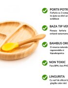 Oaki Set diversificare pentru copii castron farfurie si doua lingurite din bambus galben