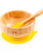 Oaki Set diversificare pentru copii castron farfurie si doua lingurite din bambus galben
