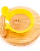 Oaki Set diversificare pentru copii castron farfurie si doua lingurite din bambus galben