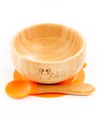 Oaki Set diversificare pentru copii castron farfurie si doua lingurite din bambus portocaliu