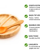 Oaki Set diversificare pentru copii castron farfurie si doua lingurite din bambus portocaliu