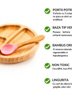Oaki Set diversificare pentru copii castron farfurie si doua lingurite din bambus roz