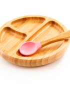 Oaki Set diversificare pentru copii castron farfurie si doua lingurite din bambus roz